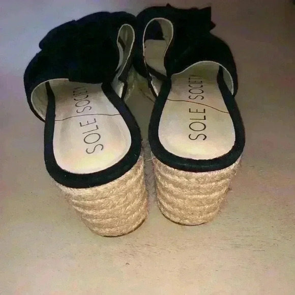 SOLE SOCIETY BLACK OPEN TOE WEDGE LEATHER SHOES SIZE 8,5 M - Picture 8 of 9